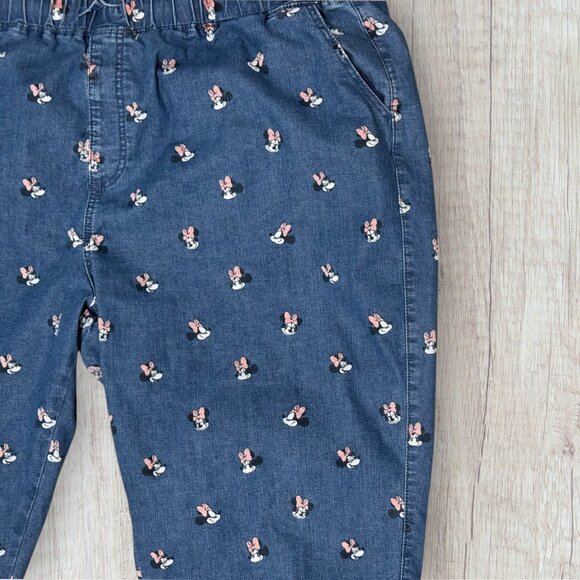 DISNEY Minnie Mouse Pink Bow Ribbon Denim Jeans Jogger Elastic Waist Pants 2X - Picture 2 of 4